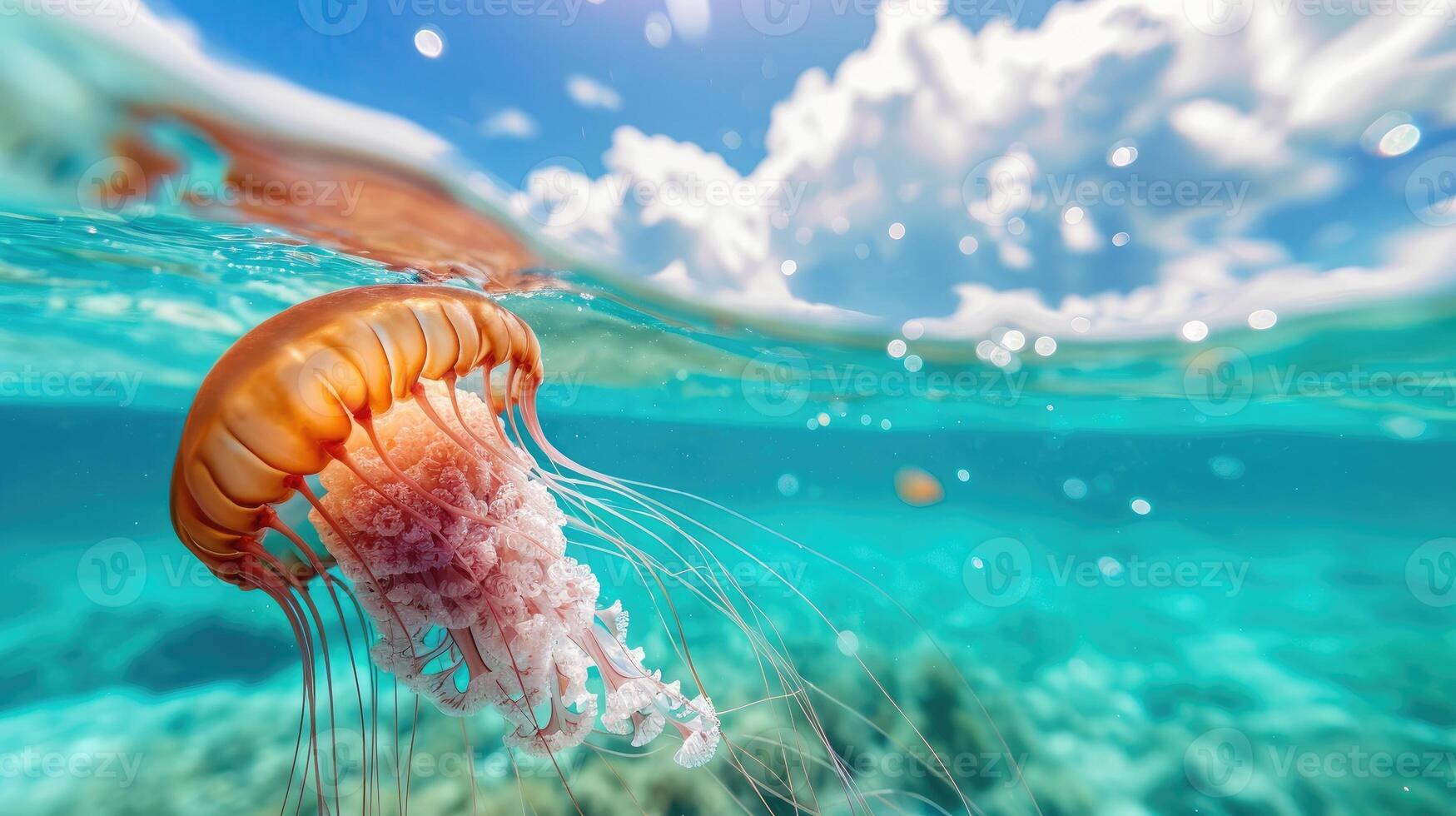 ai généré méduse les dérives dans tropical turquoise des eaux sur ensoleillé journée. ai généré photo