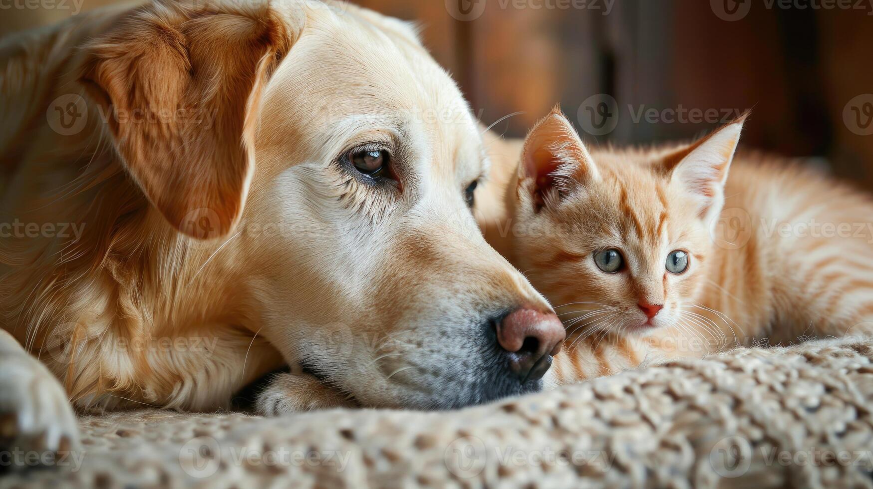ai généré chien et chat caresse ensemble dans réconfortant amitié. ai généré. photo