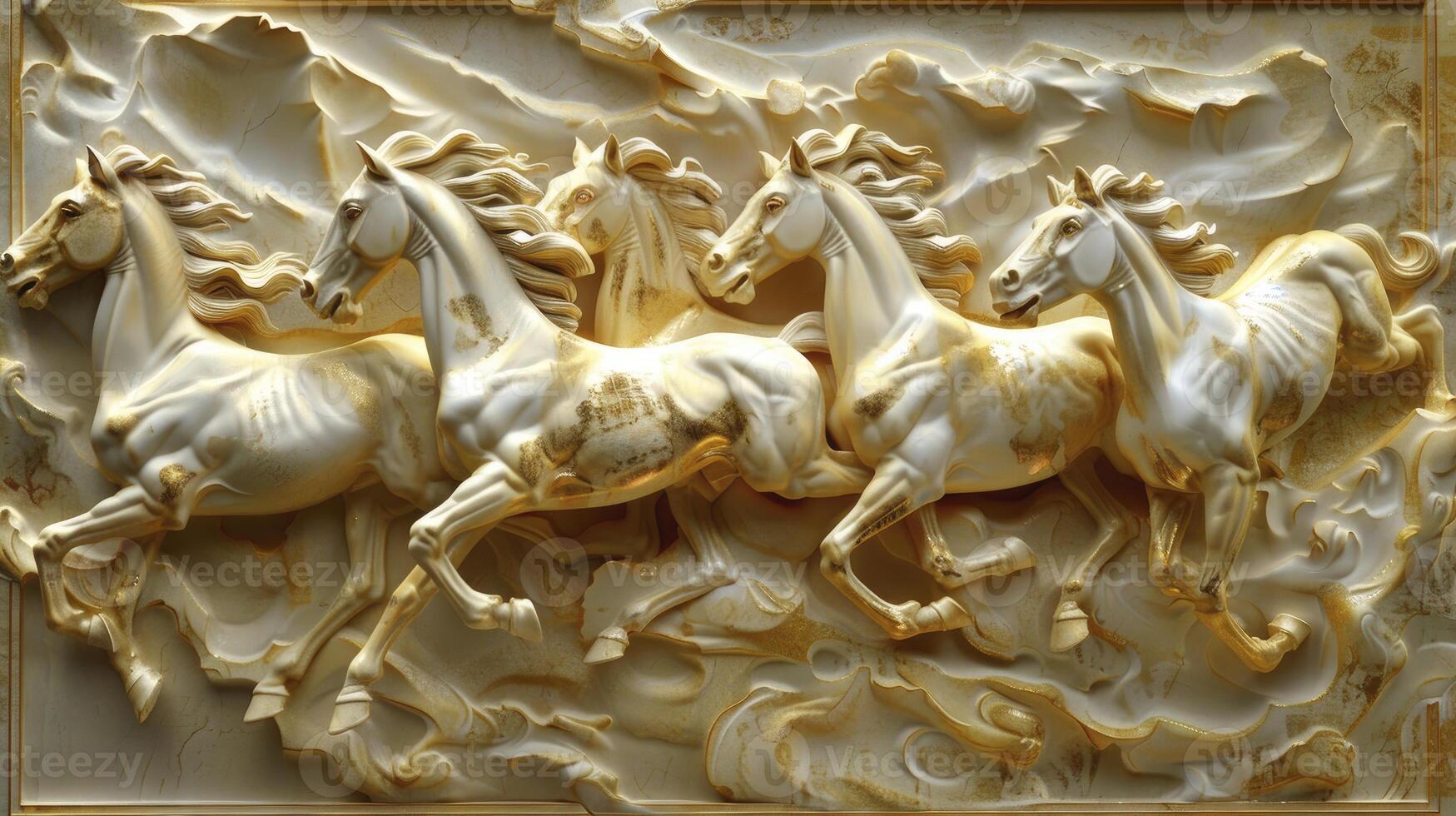 ai généré d'or galop. ouvrages d'art capturer le majestueux mouvement de une cheval fonctionnement avec radiant d'or teintes, émanant Puissance et la grâce. photo