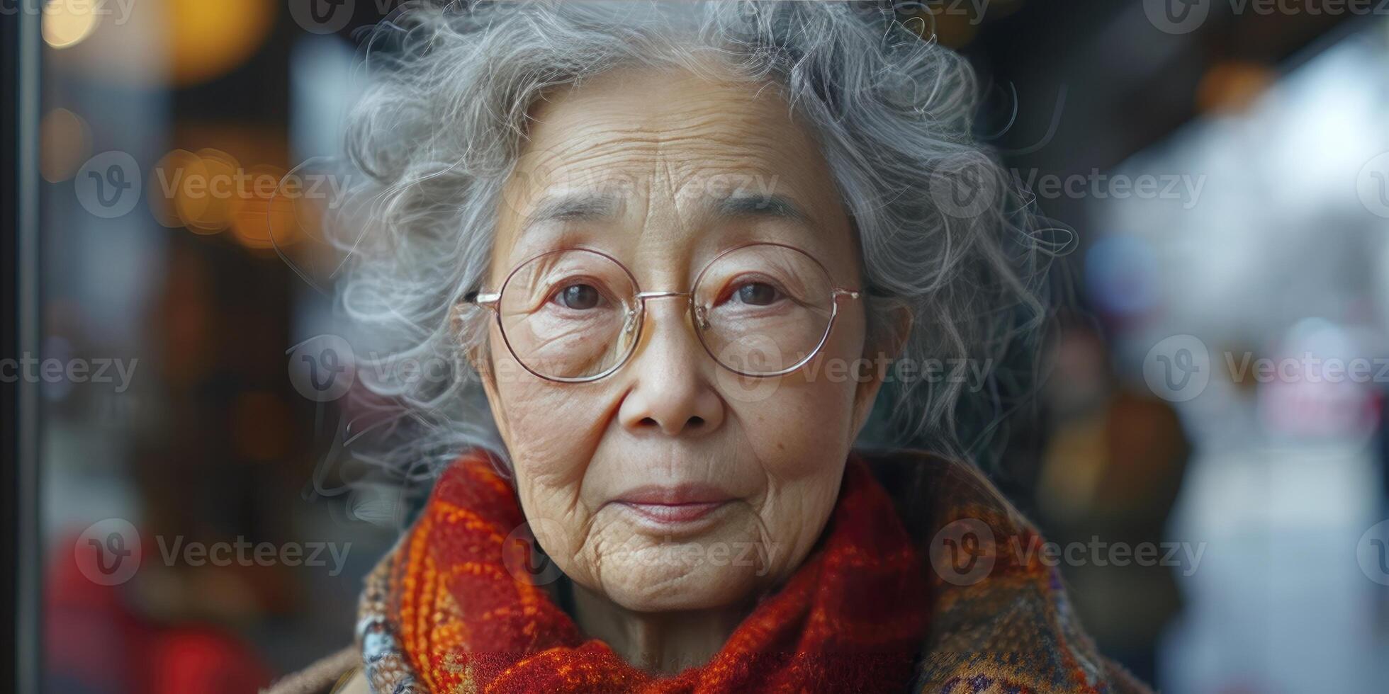 ai généré gracieux sagesse. portrait de un asiatique personnes âgées femme, reflétant une durée de vie de expérience et résilience. photo