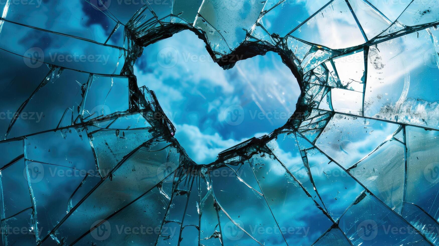 ai généré évocateur cassé bleu verre Contexte avec une en forme de coeur trou, création une unique et sentimental ambiance, ai généré. photo