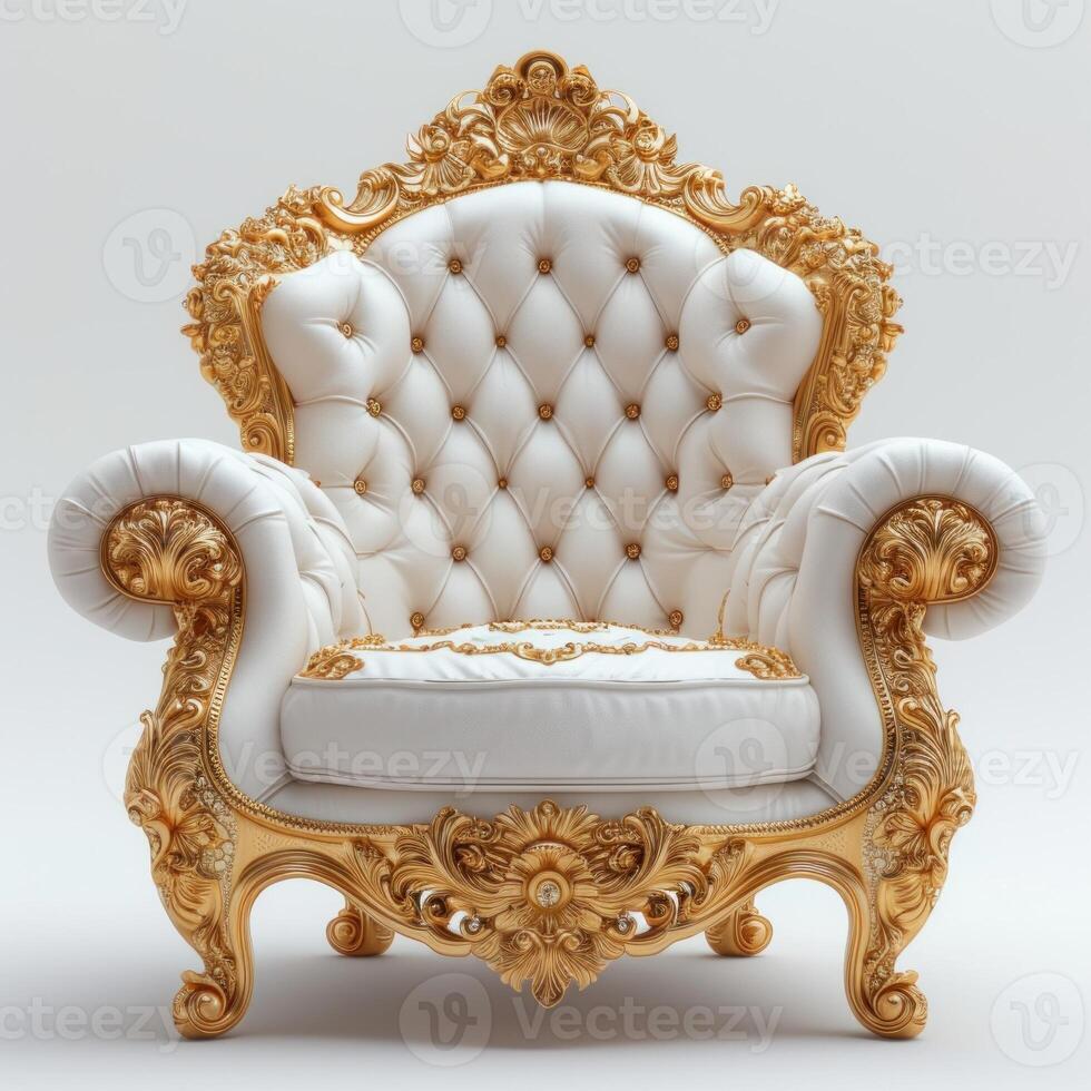 ai généré or et blanc luxueux trône chaise photo