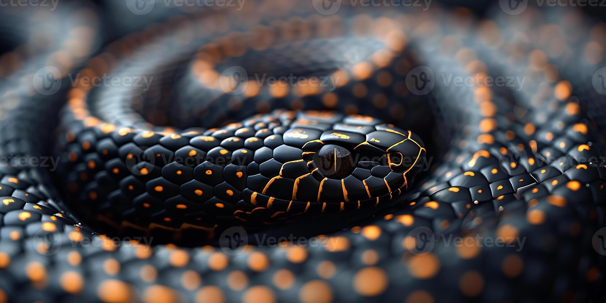 ai généré fermer de une noir et Orange vipère serpent photo