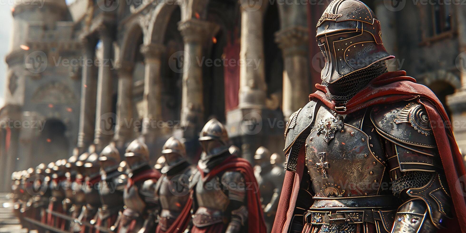 ai généré photoréaliste image. armée de médiéval chevaliers photo