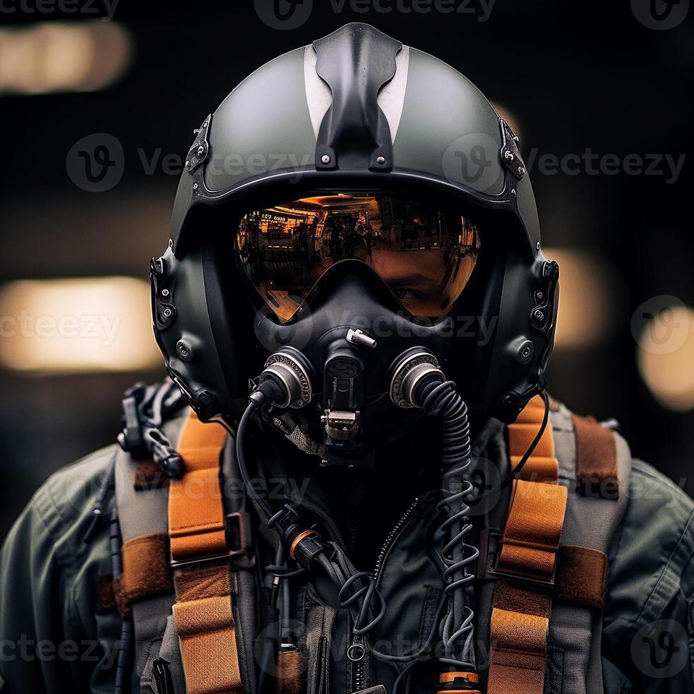 ai généré réaliste image de une militaire avion pilote. avant une combat mission photo