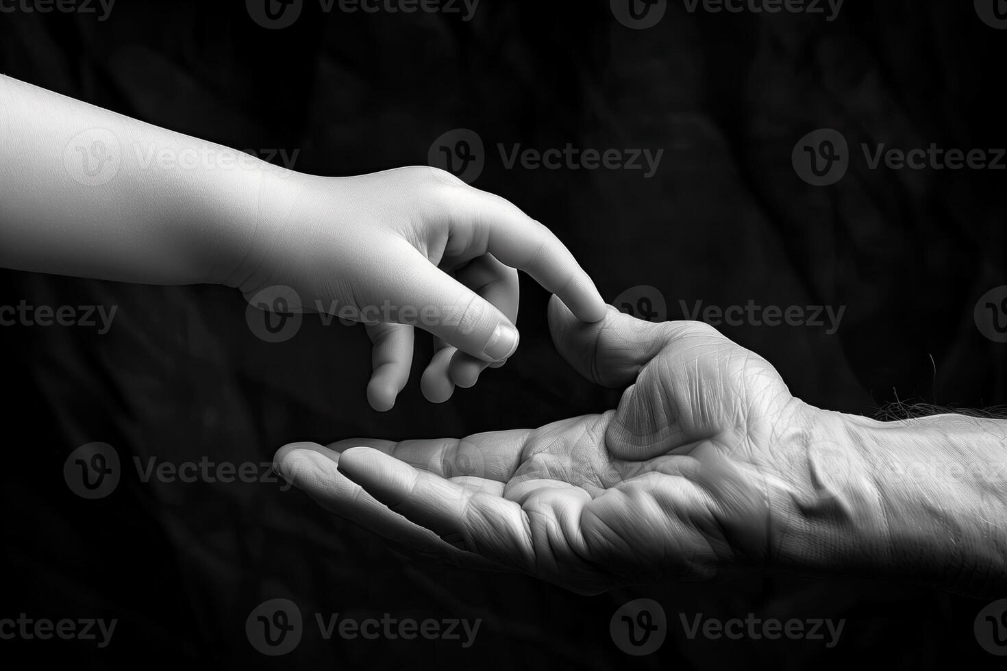 ai généré père et fils en portant mains, noir et blanc image. de la mère jour, famille concept photo