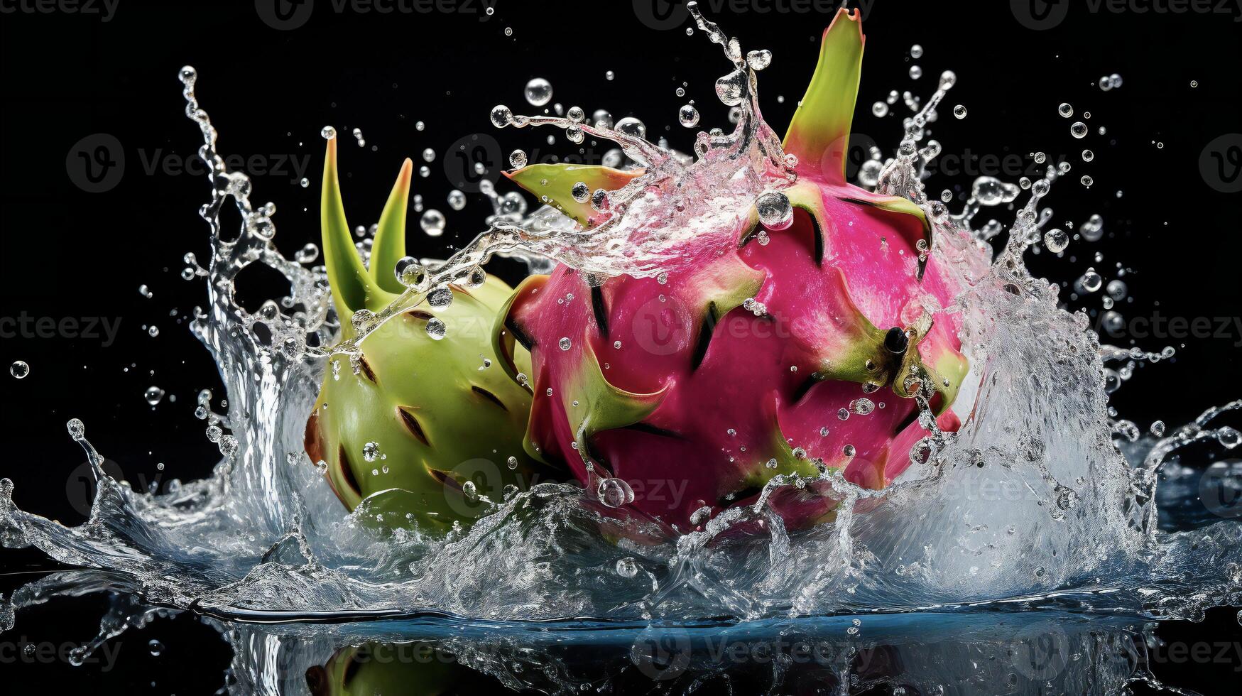 ai généré une dragon fruit est éclabousser l'eau photo