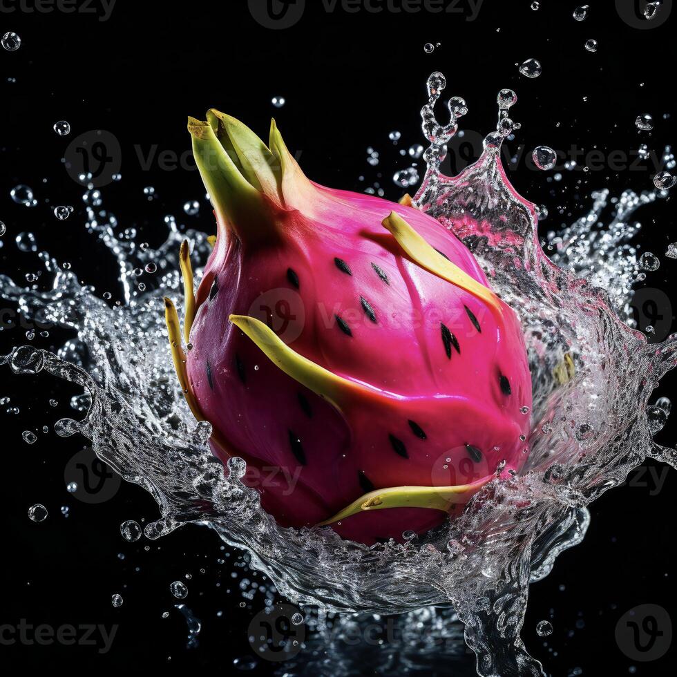 ai généré une dragon fruit est éclabousser l'eau photo