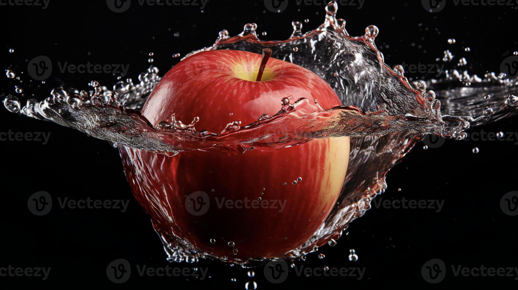 ai généré un Pomme est éclabousser dans l'eau photo