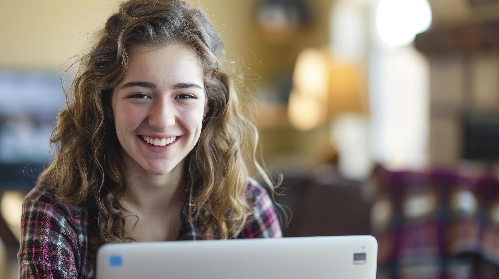 ai généré habilité connectivité, une femme engagé avec sa ordinateur portable, navigation le numérique domaine photo