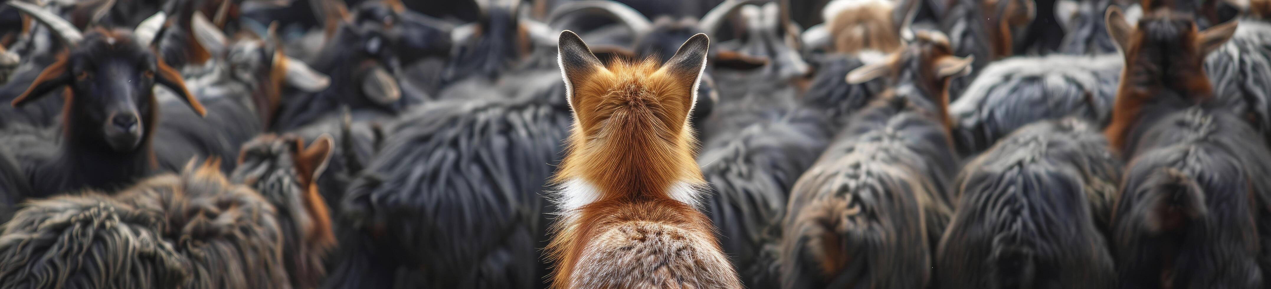 ai généré une Renard parmi une foule de chèvres, photo