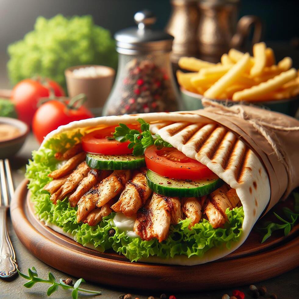 ai généré dur poulet doner kebab avec salade photo