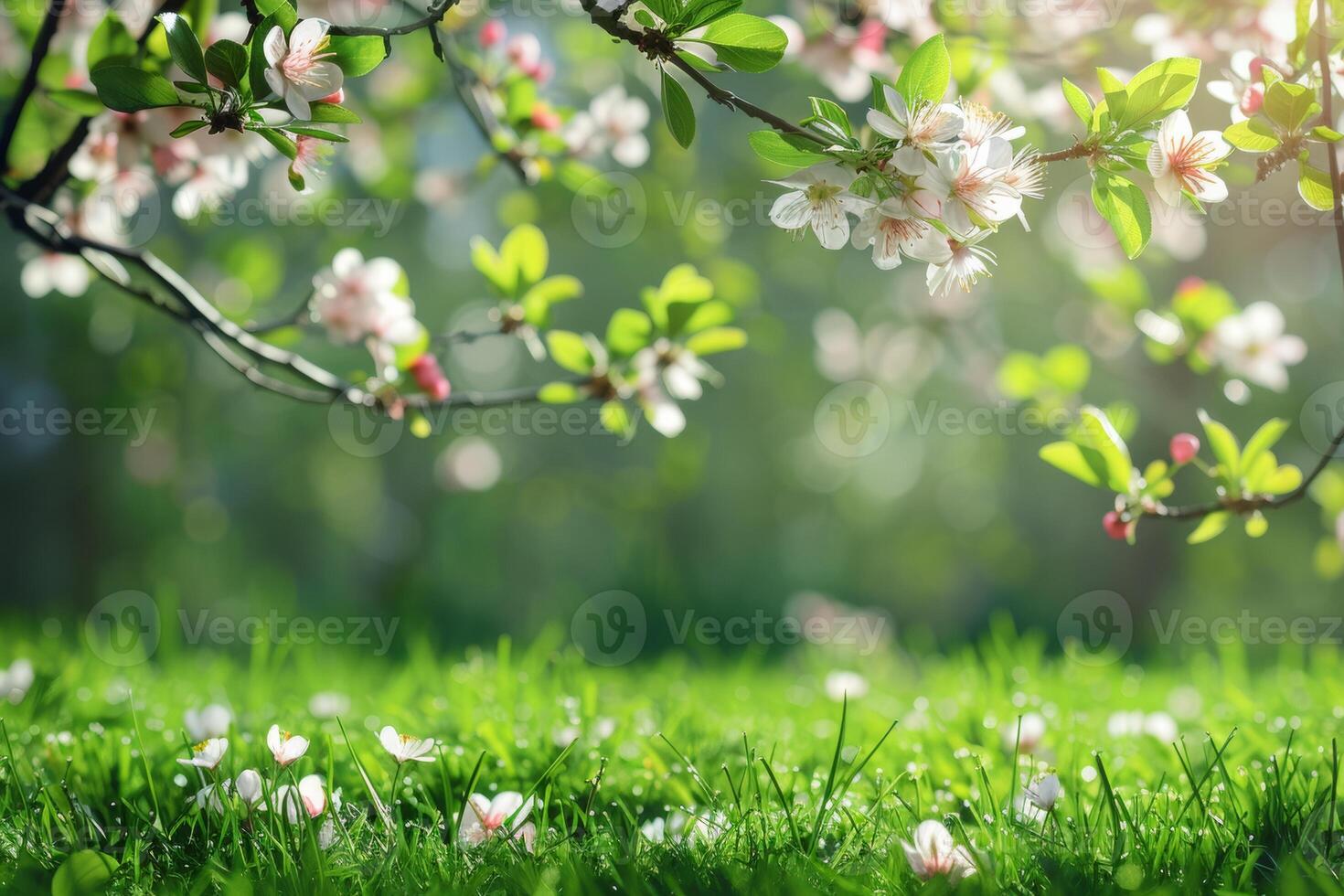 ai généré luxuriant floral scènes mettant en valeur une variété de fleurs dans doux, radiant lumière avec une bokeh Contexte photo