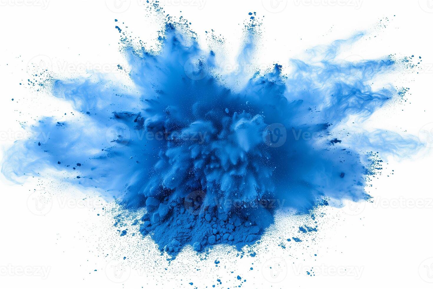 ai généré une dynamique et vibrant explosion de bleu poudre création un abstrait nuage, isolé sur une blanc arrière-plan, évoquant une sens de mouvement et énergie. photo