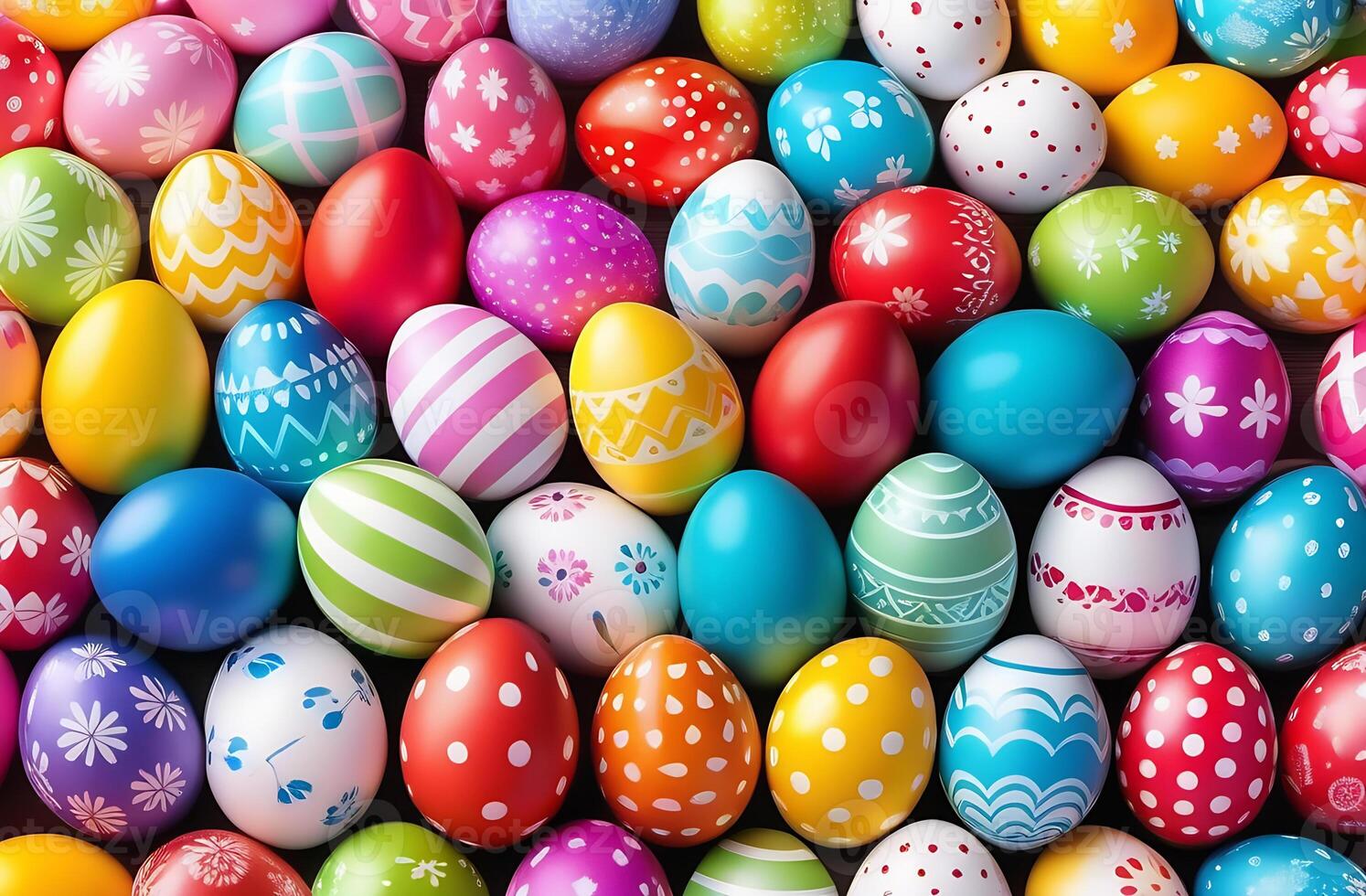 ai généré Pâques des œufs pile, tas, coloré vacances Contexte photo