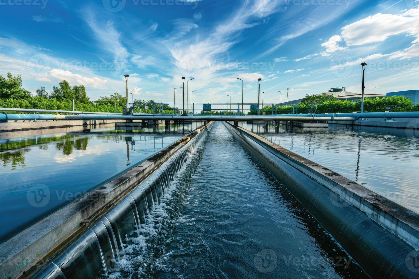 ai généré l'eau traitement usine, traitement installations. recyclage. déchets En traitement l'eau traitement plante photo