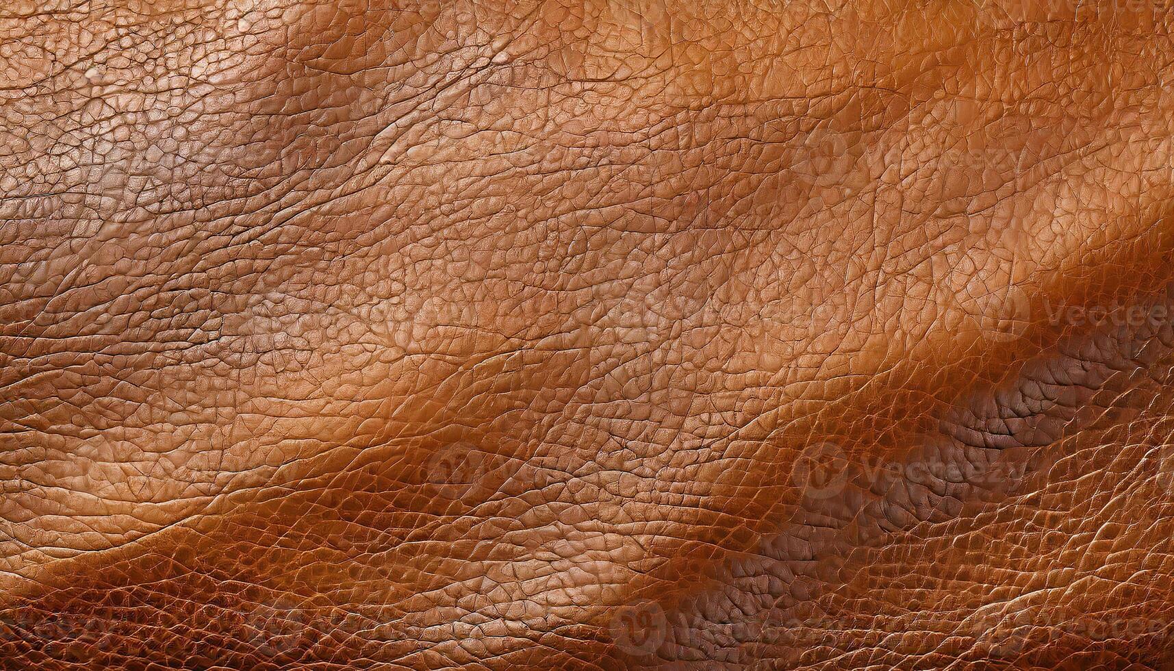 ai généré détaillé vue de une riches marron cuir texture, mettant en valeur le complexe céréales et motifs de le Matériel en haut proche photo