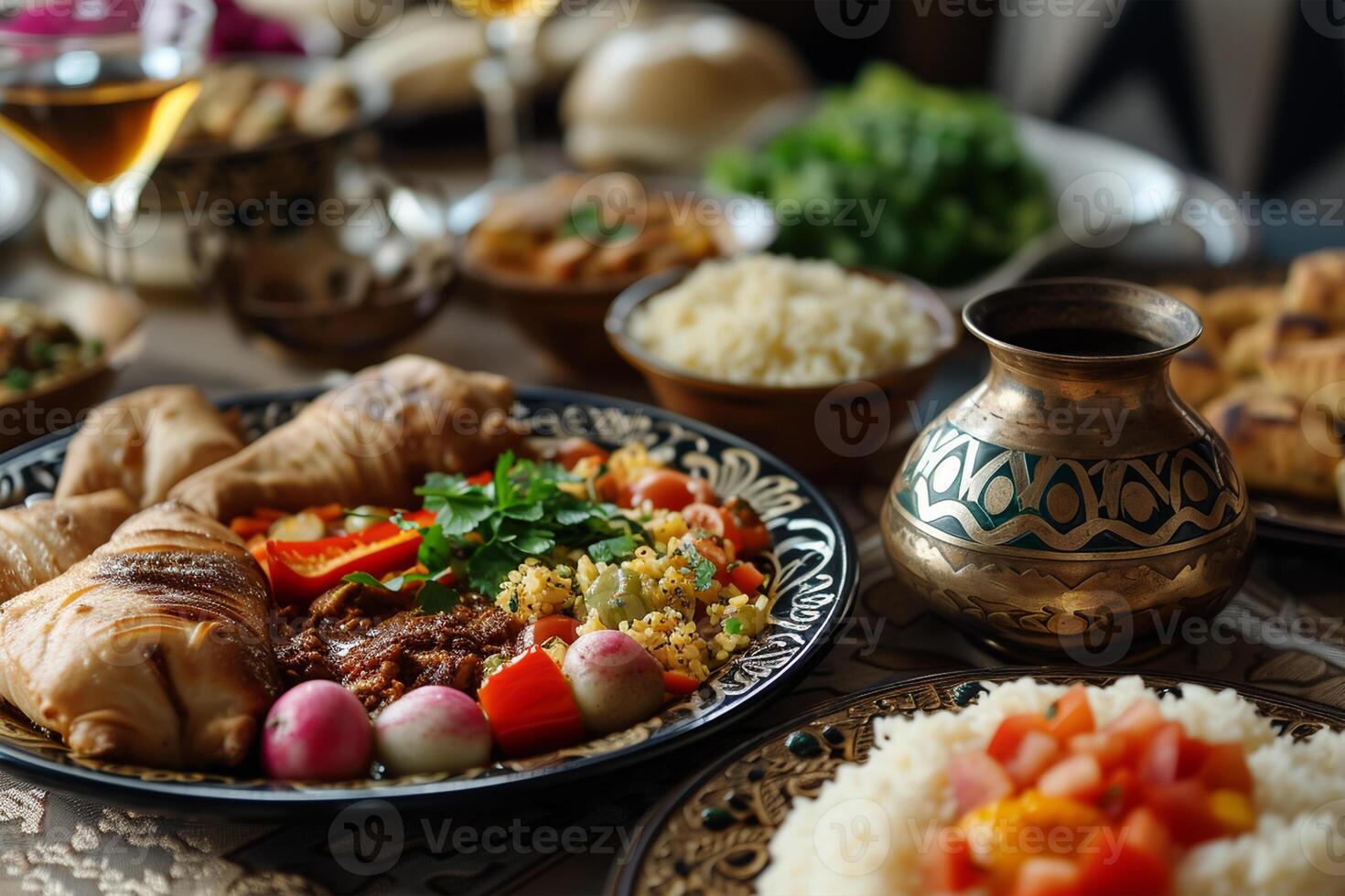 ai généré milieu est suhoor ou iftar repas photo