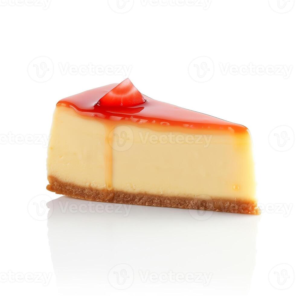 fraise cheesecake tranche sur blanc Contexte photo