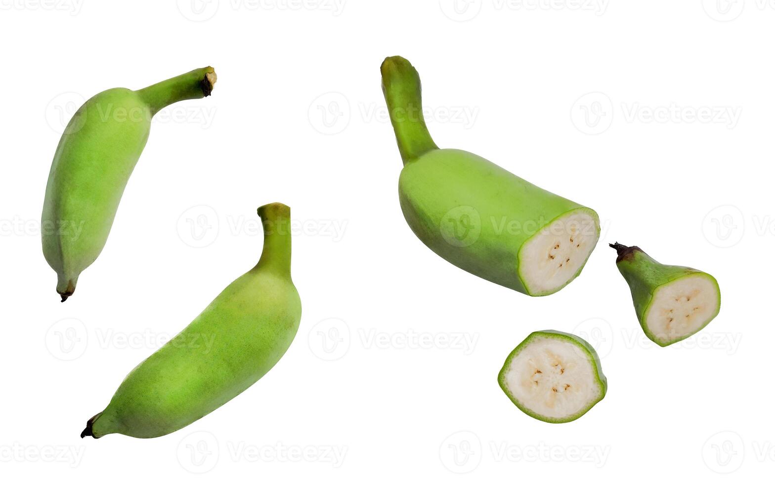 Frais vert bananes, tranché entier isolé photo