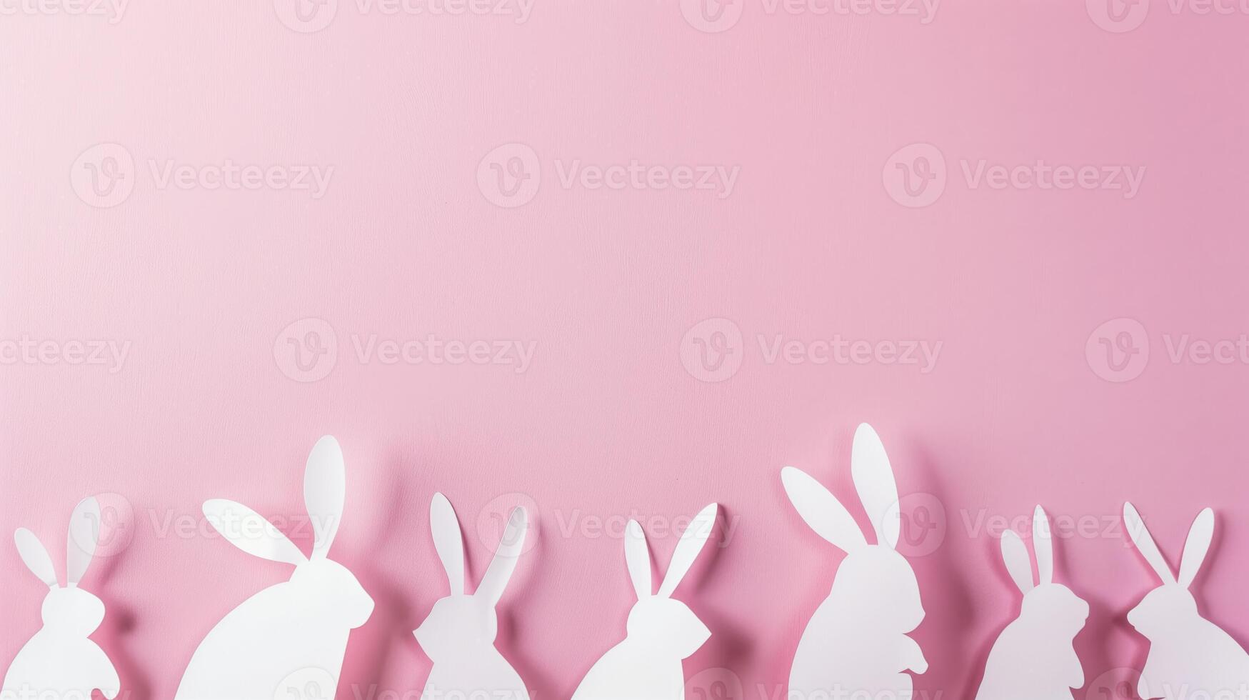 ai généré Pâques lapin papier Couper sorties sur rose photo
