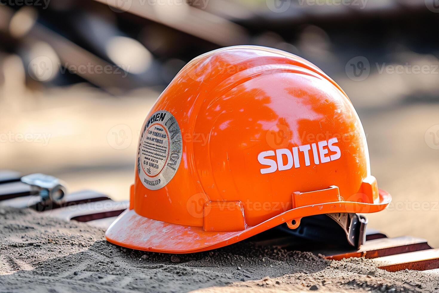 ai généré sécurité premier message sur papier. sécurité engrenage. réfléchissant gilet, sécurité chapeau ou casque et urgence Arrêtez bouton. sécurité premier concept. nationale sécurité journée photo