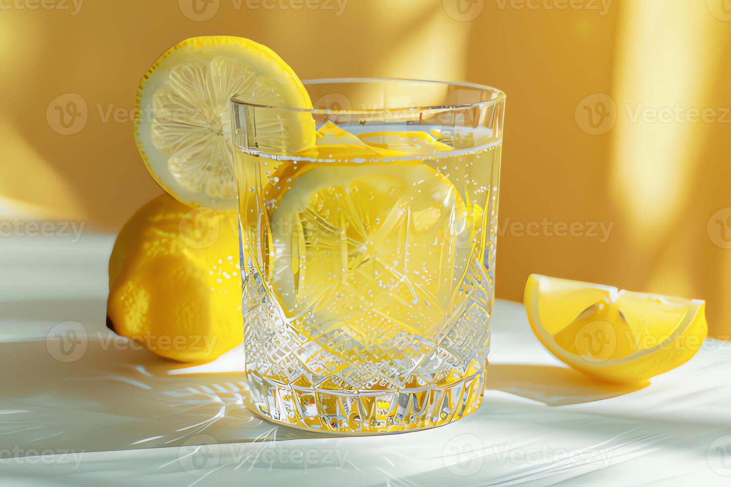 ai généré verre de citron jus est sur le tableau. fermer photo