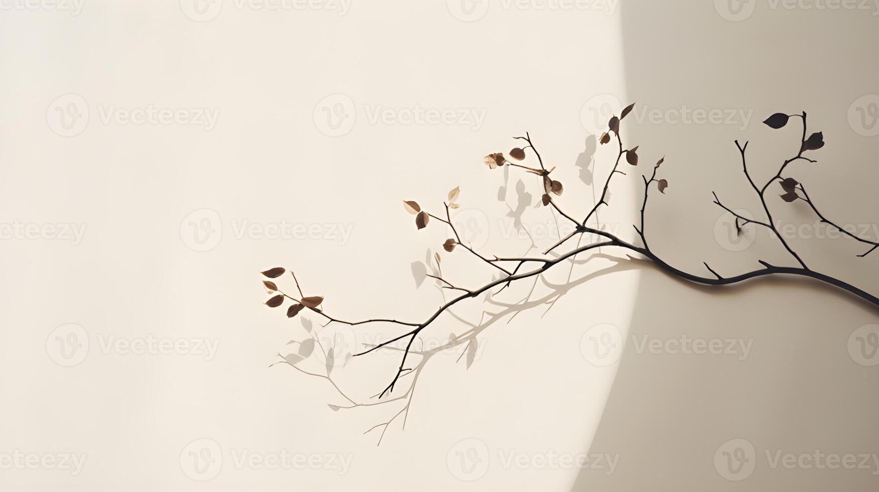 ai généré neutre pastel crème des murs décoré avec arbre branches photo