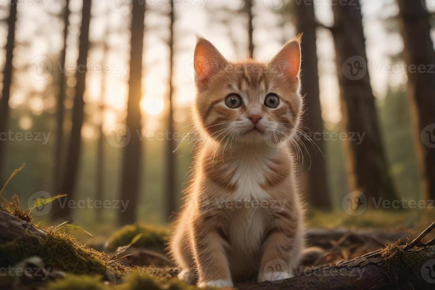 ai généré cinématique ambiance d'or heure le coucher du soleil et adorable chaton portrait généré par ai photo