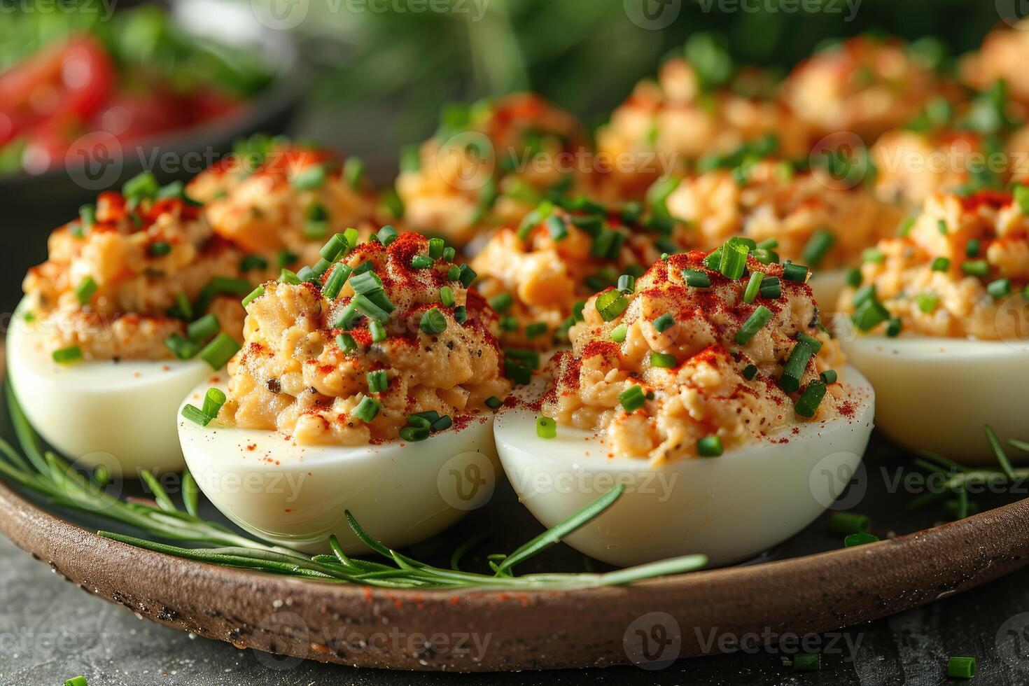 ai généré diable Oeuf dans le cuisine table professionnel La publicité nourriture la photographie photo