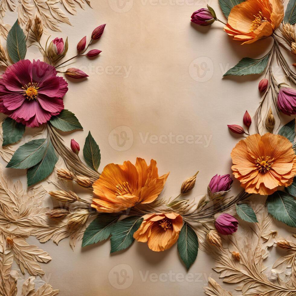 ai généré antique style séché fleur artisanat arrière-plan, floral conception pour fond d'écran, salutation carte, anniversaire, anniversaire, les mères jour, grand-mère, cadeau pour son, artisanat, album, printemps photo