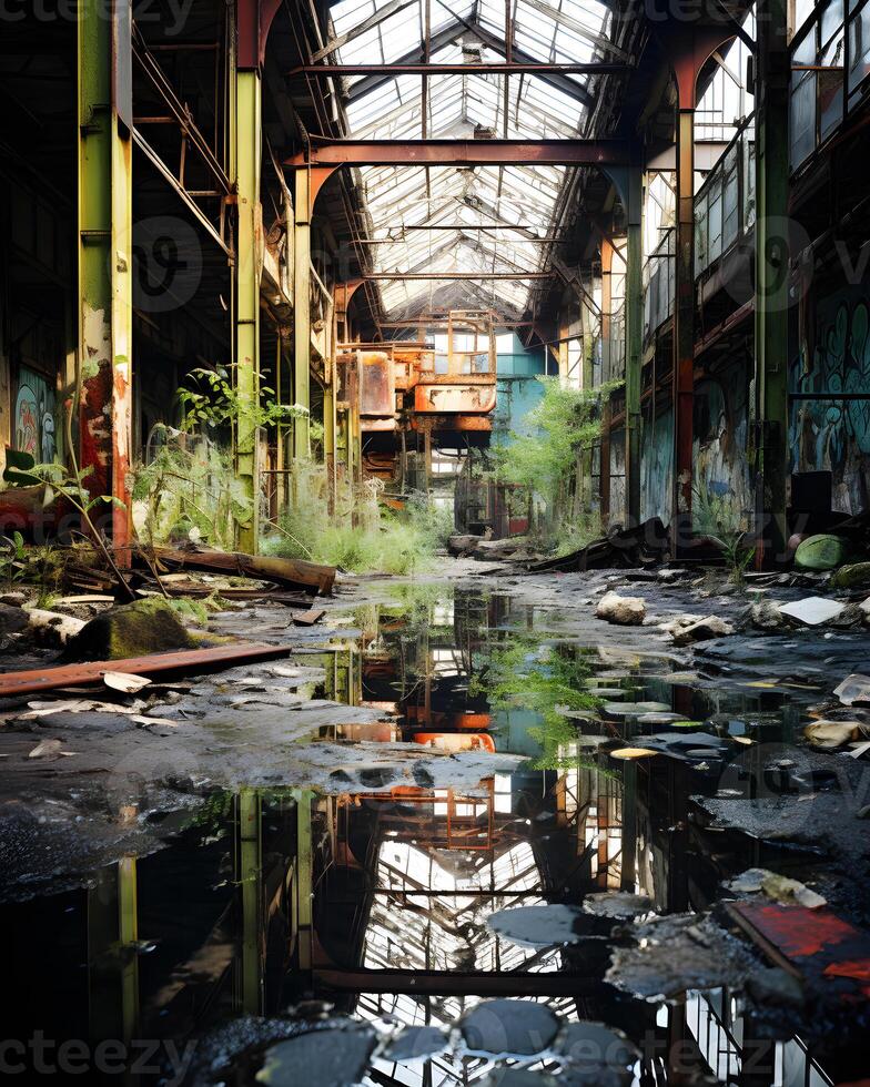 ai généré capturer le hanté beauté de abandonné industriel les espaces photo