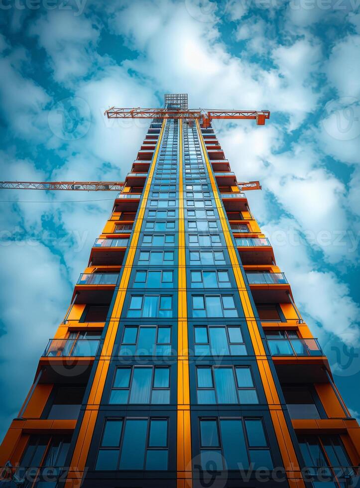 ai généré moderne appartement bâtiments sur ensoleillé journée avec bleu ciel photo