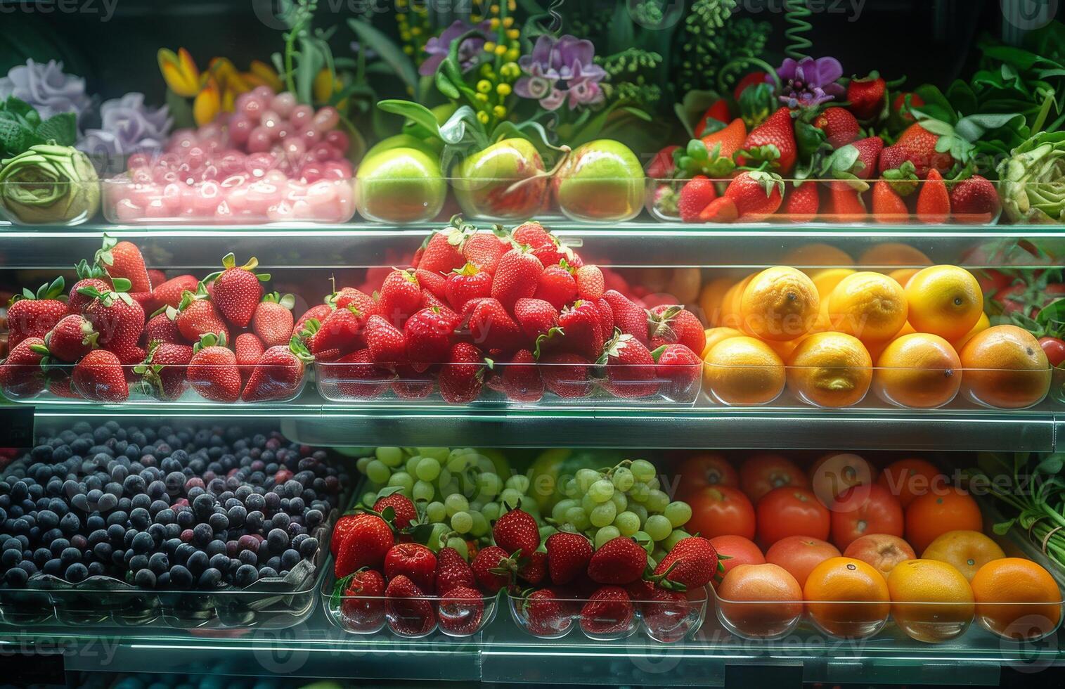 ai généré Frais des fruits et des légumes dans supermarché photo