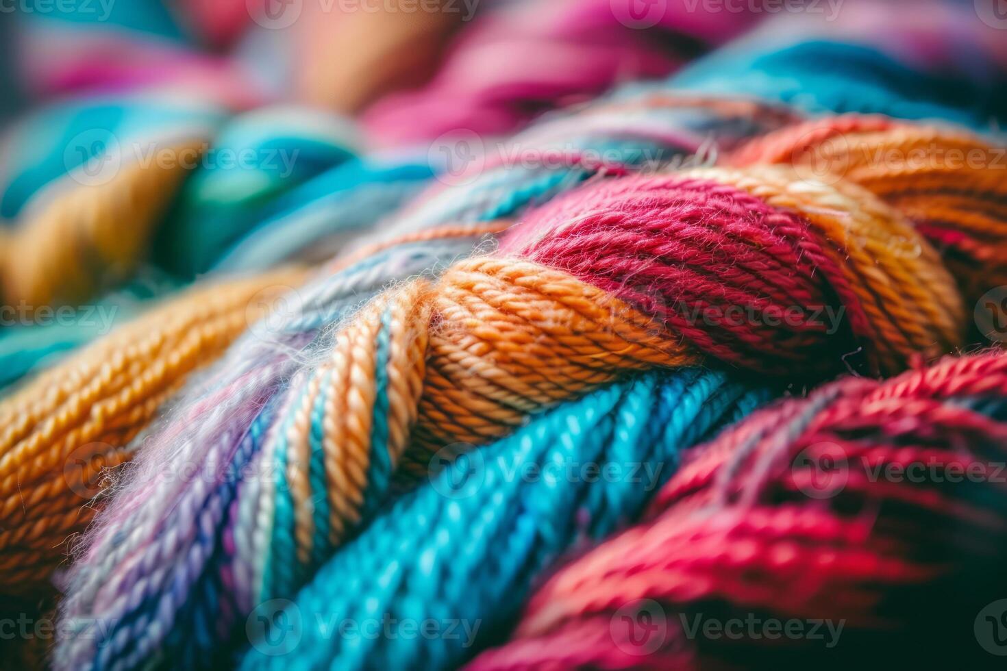 ai généré confortable variété de coloré fil pour tricot et inachevé tricoté travail. le concept de loisir et confort. génératif ai photo
