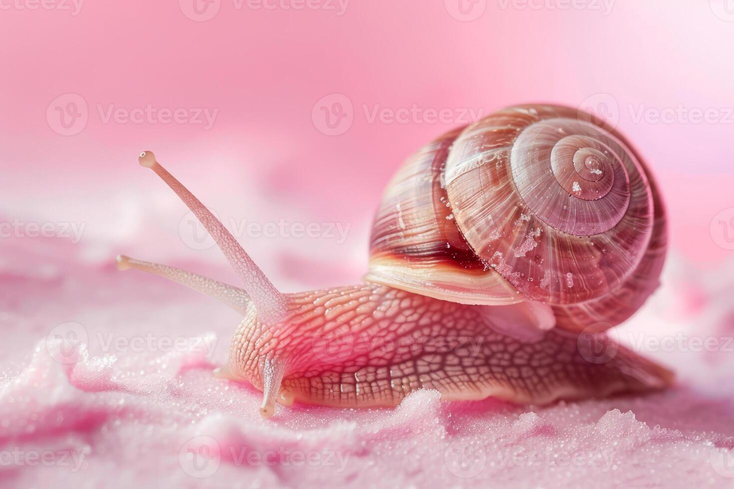 ai généré escargot et crème sur rose Contexte. Ingrédients de rajeunissant crème et vase de escargots. produits de beauté et peau se soucier concept. génératif ai photo