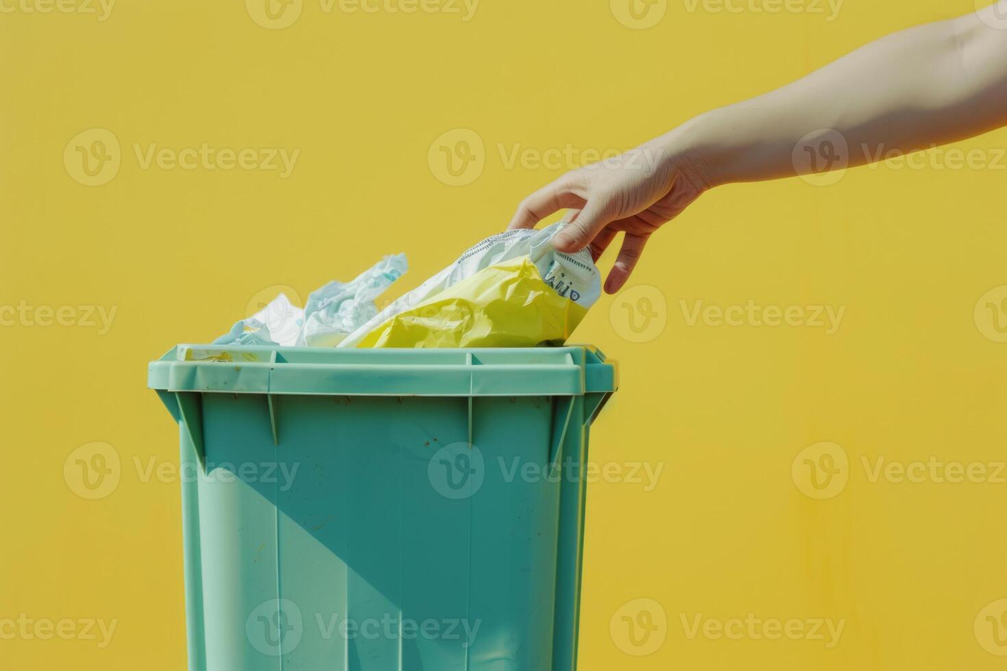 ai généré main et une recyclage poubelle avec une recycler papier. génératif ai photo