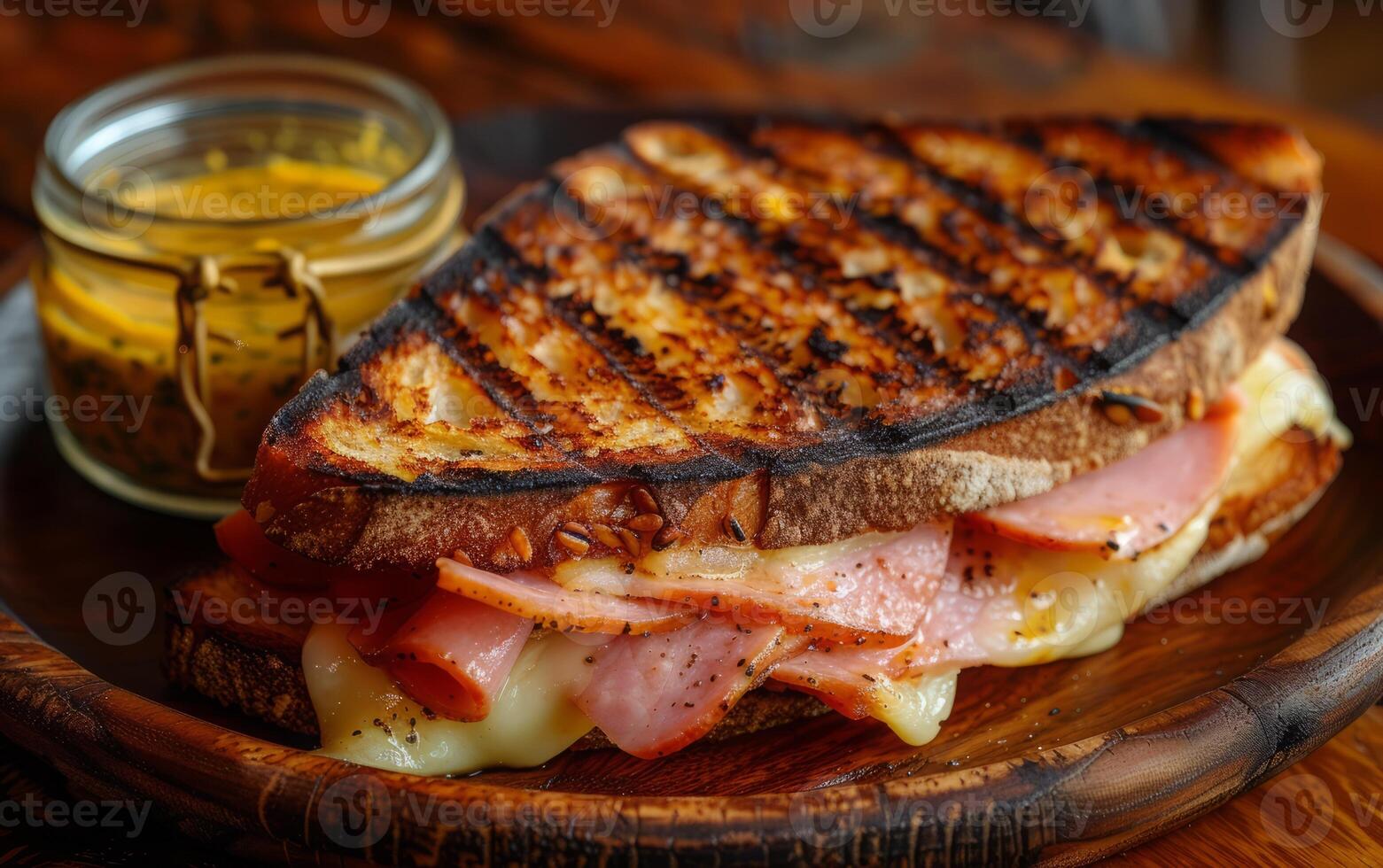 ai généré ringard jambon sandwich avec grillé moutarde saveur photo