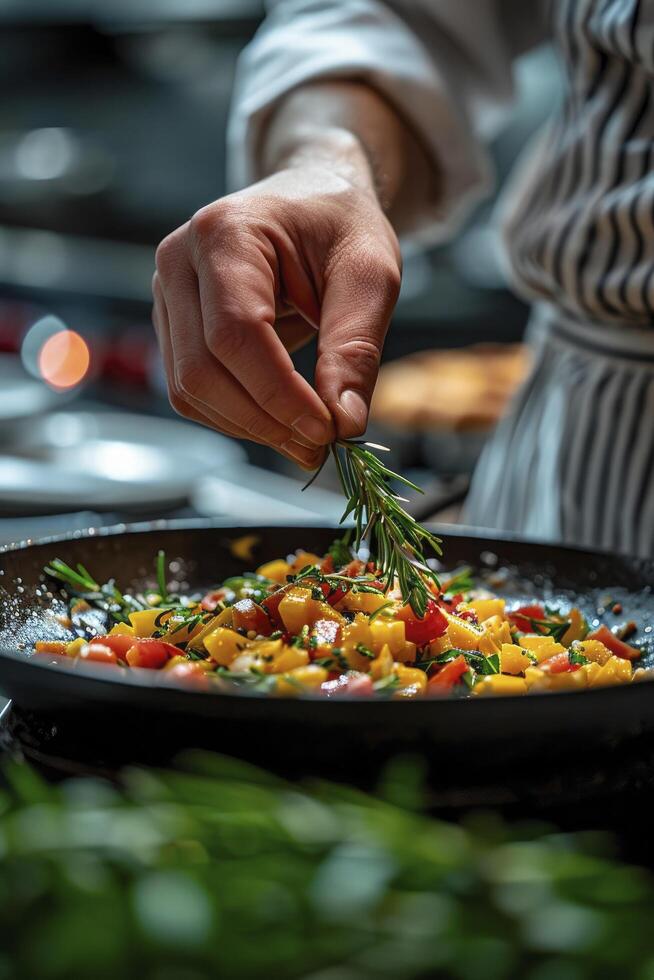 ai généré fermer vue de une Maître du chef mains photo