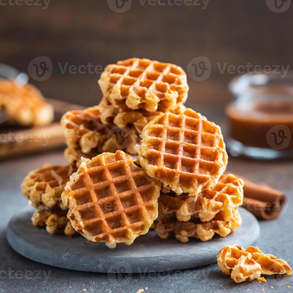 ai généré caramel biscuits sur le généré par plaque image photo