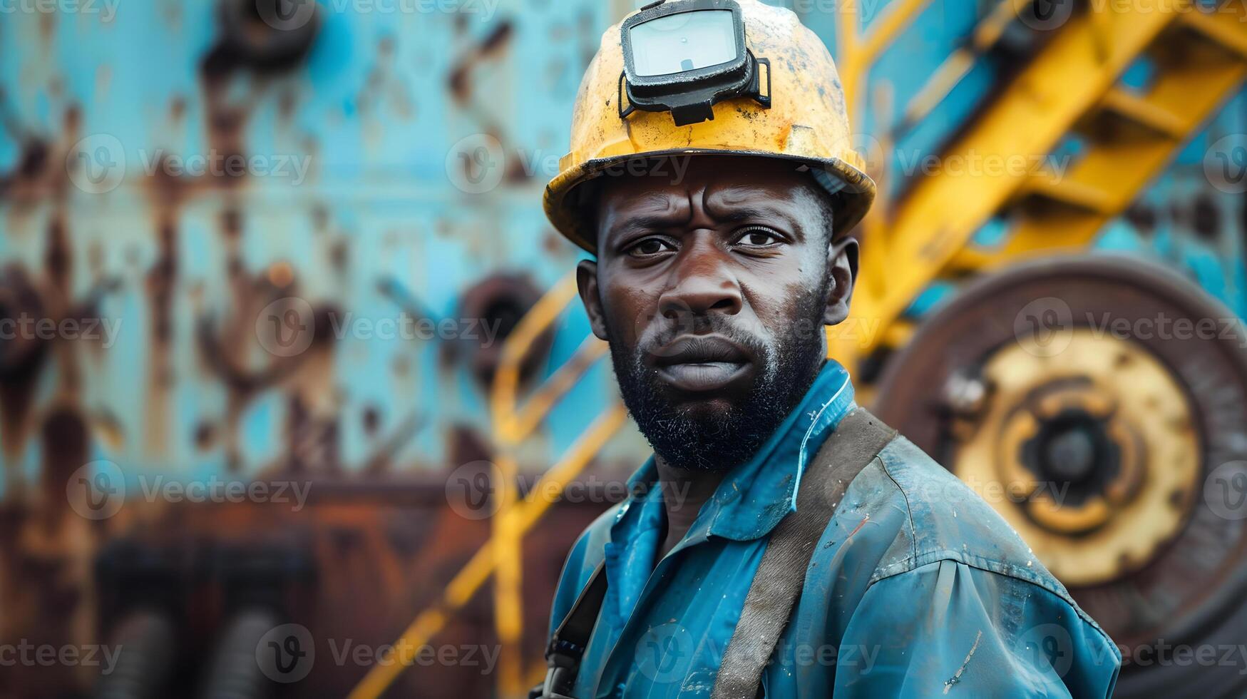 ai généré portrait de une travail homme dans une uniforme et une difficile chapeau. ai généré photo