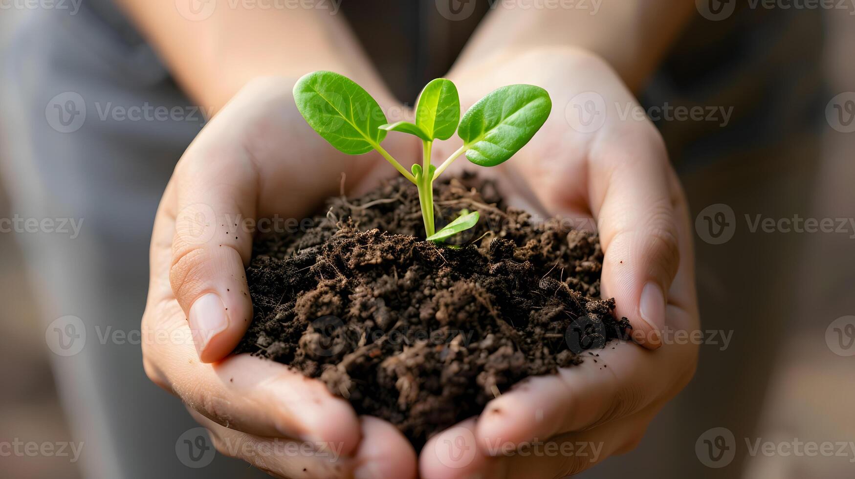 ai généré Humain paumes tenir sol avec une vert petit plante comme une concept pour affaires développement. ai généré photo