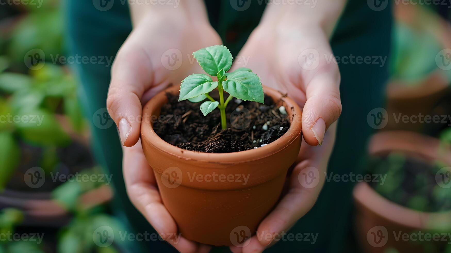 ai généré Humain paumes tenir sol avec une vert petit plante comme une concept pour affaires développement. ai généré photo