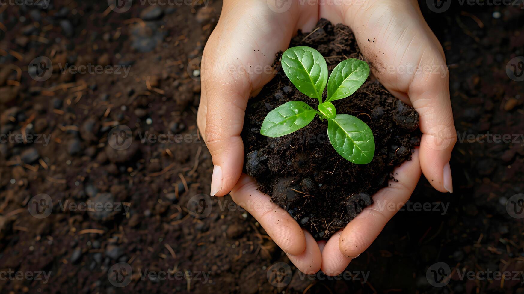 ai généré Humain paumes tenir sol avec une vert petit plante comme une concept pour affaires développement. ai généré photo