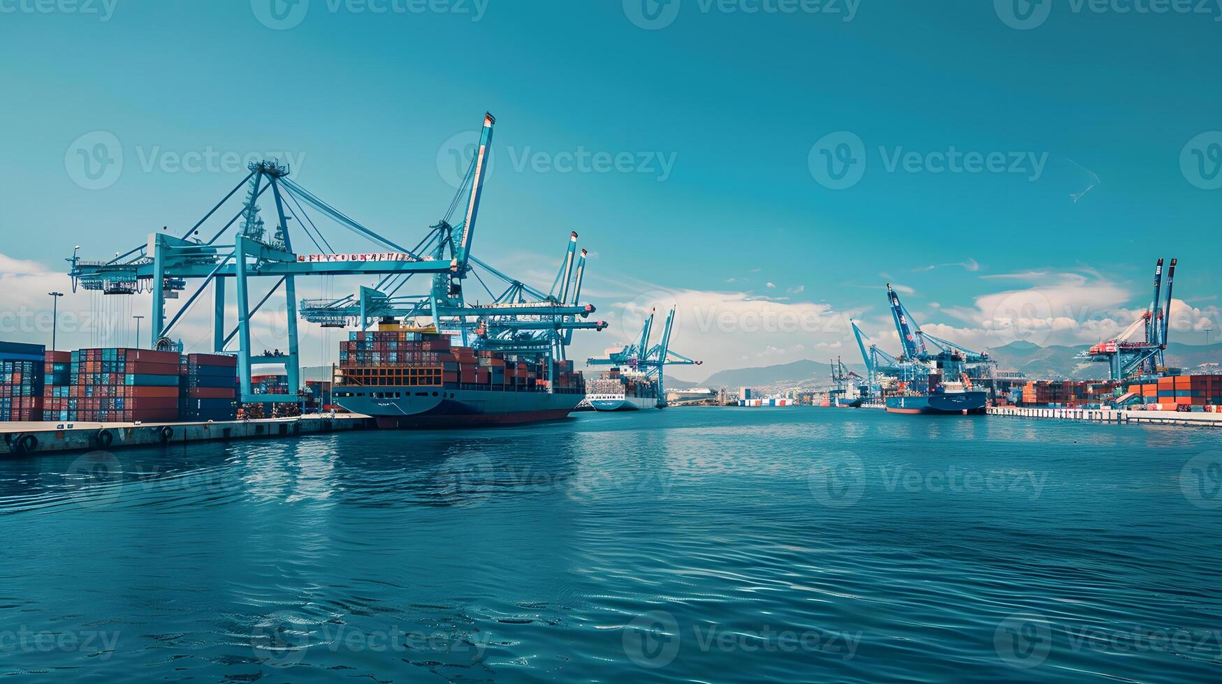 ai généré une navire pour transportant cargaison conteneurs et aussi déchargement il à le les quais de une cargaison port. ai généré photo