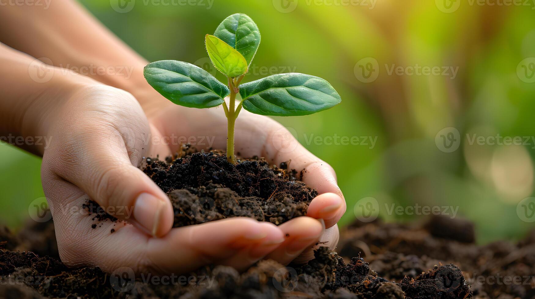 ai généré Humain paumes tenir sol avec une vert petit plante comme une concept pour affaires développement. ai généré photo