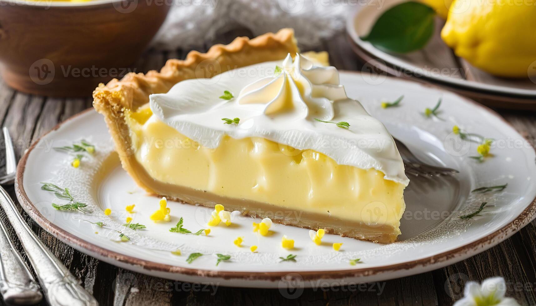 ai généré citron tarte sur une en bois table photo