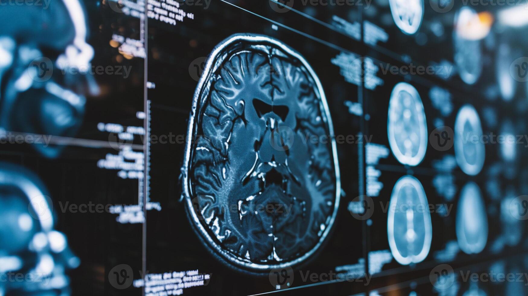 ai généré médical radiographie image de le Humain cerveau, fermer photo