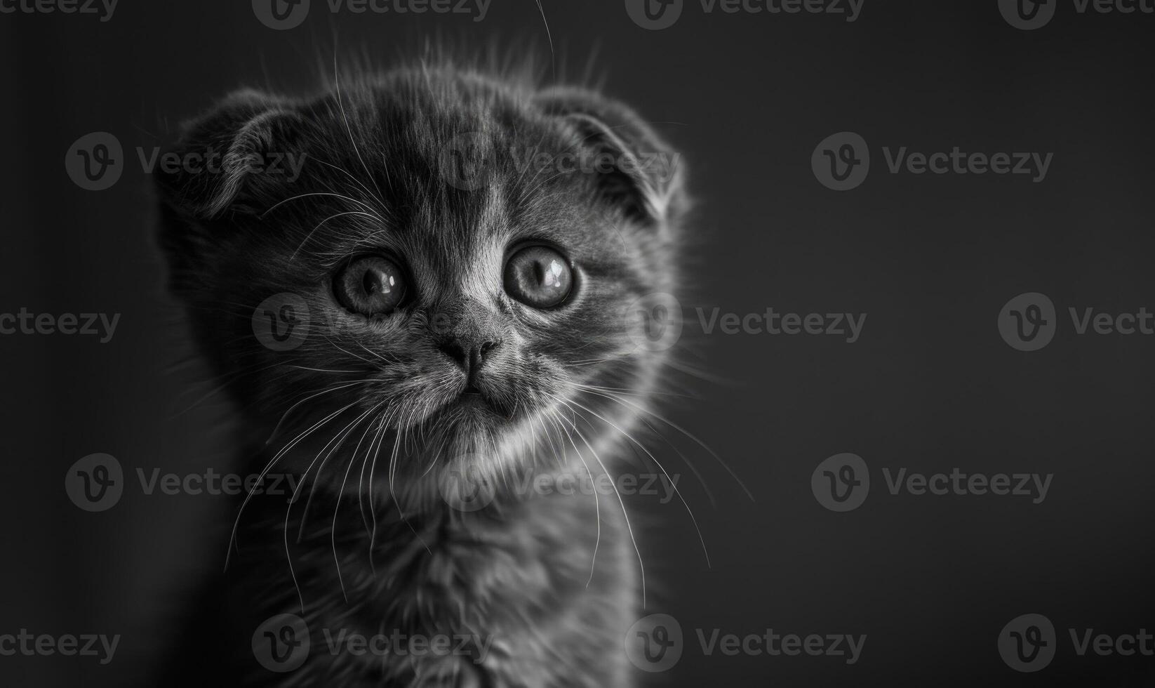 ai généré portrait de une Écossais plier chaton sur une noir Contexte photo