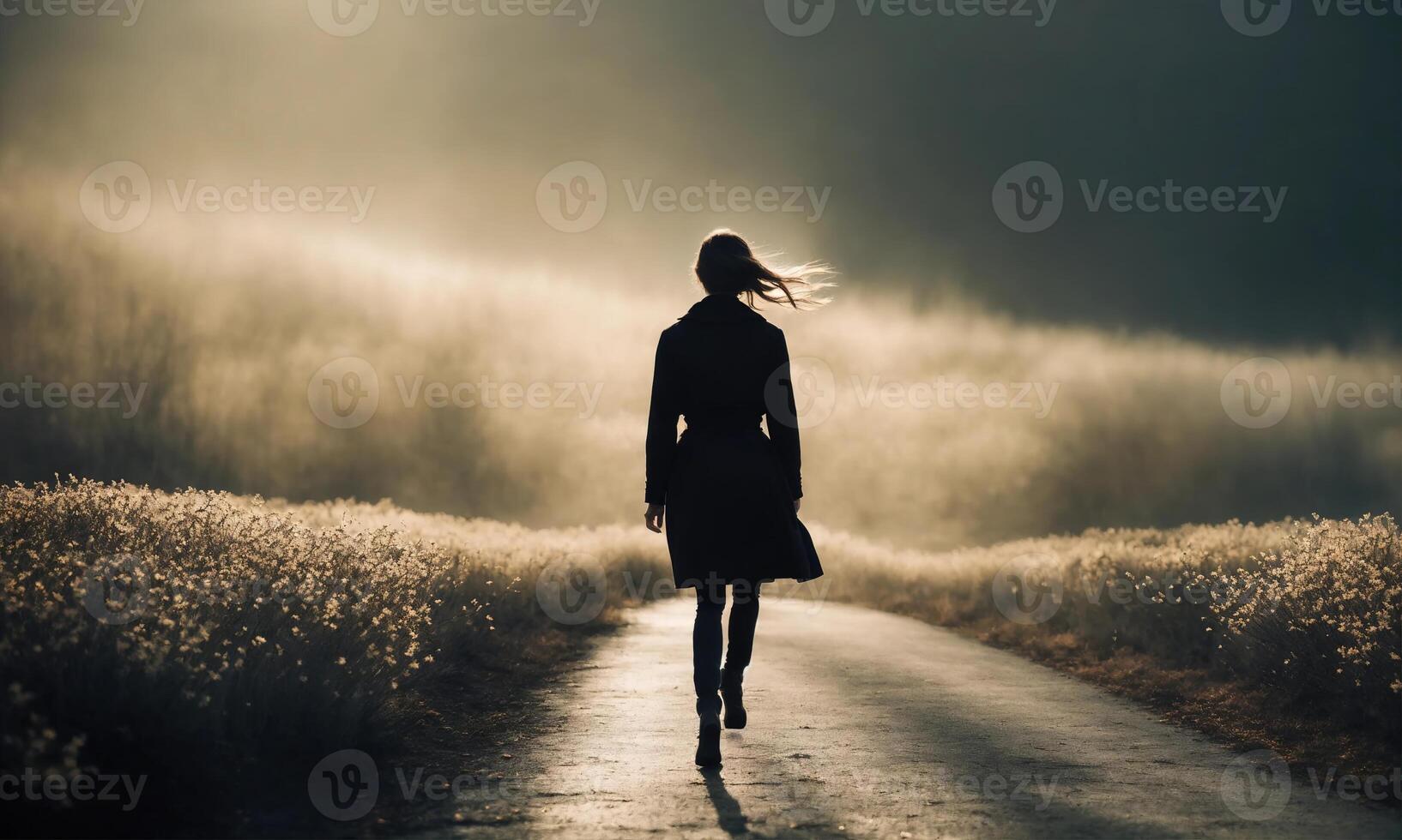 ai généré floue mouvement silhouette de une fille avec longue cheveux. ai génératif photo